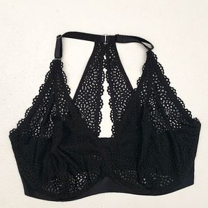 Curvy Couture Intimates Halter Racerback Lace Bra in Black Women's Size 40G
